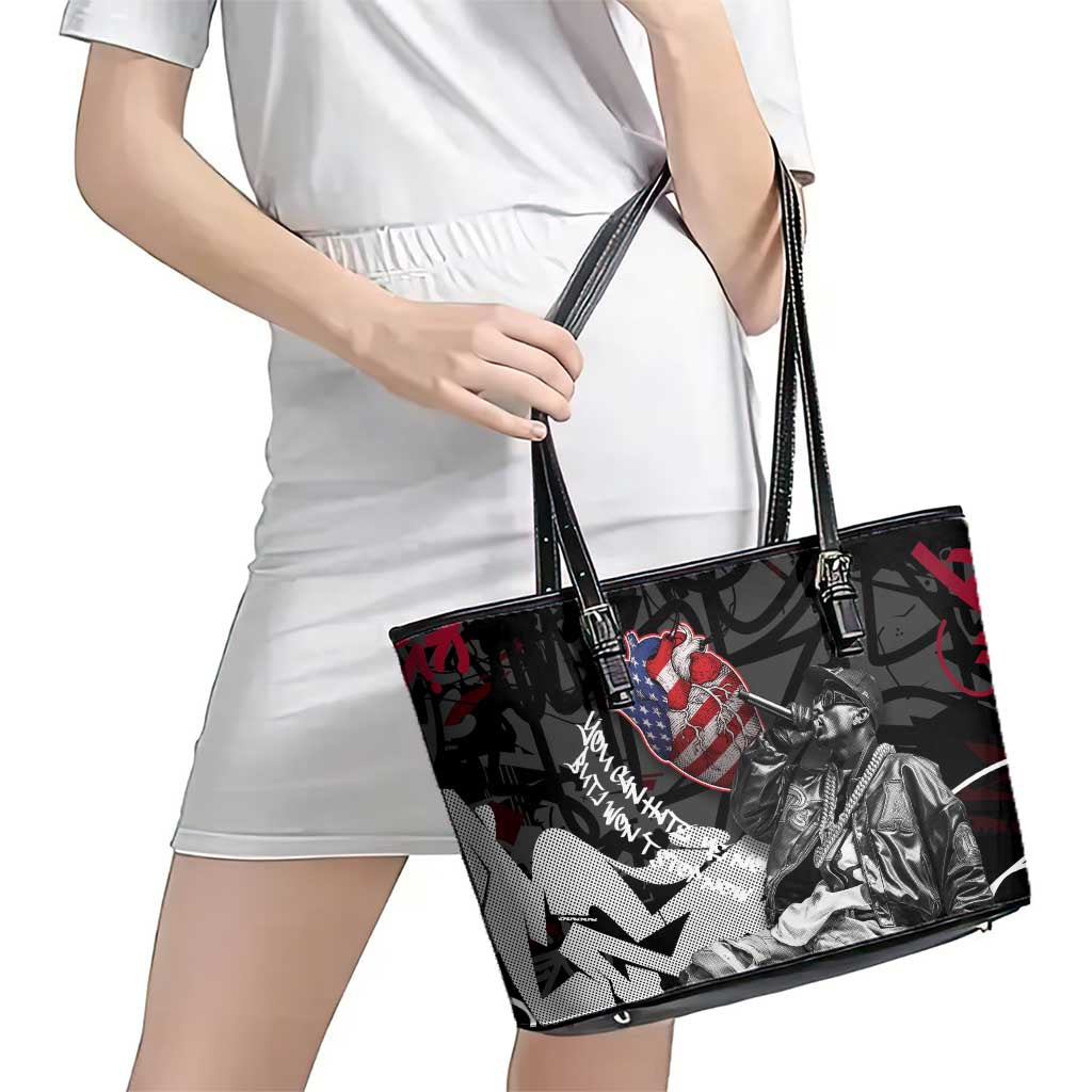 Hip Hop Graffiti Leather Tote Bag with Rapper Portrait and American Flag Street Art - Wonder Print Shop