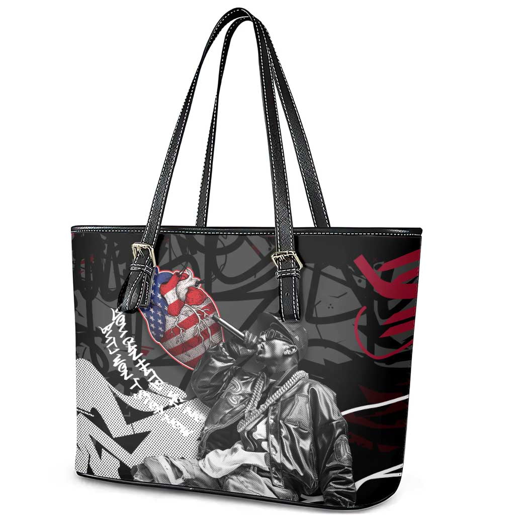Hip Hop Graffiti Leather Tote Bag with Rapper Portrait and American Flag Street Art - Wonder Print Shop