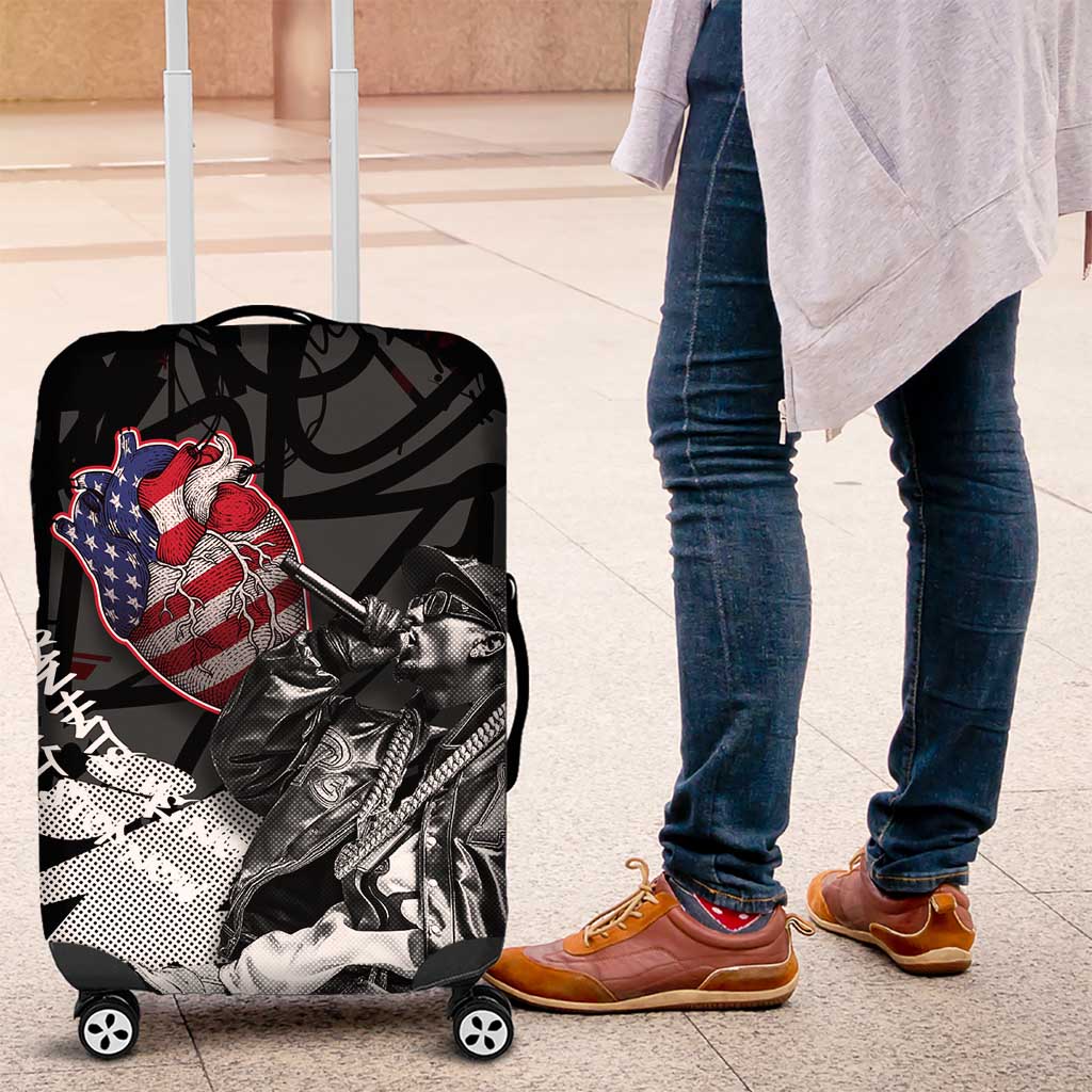 Hip Hop Graffiti Luggage Cover with Rapper Portrait and American Flag Street Art - Wonder Print Shop