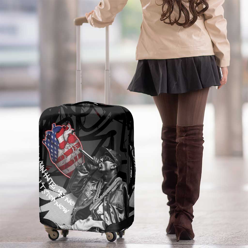 Hip Hop Graffiti Luggage Cover with Rapper Portrait and American Flag Street Art - Wonder Print Shop