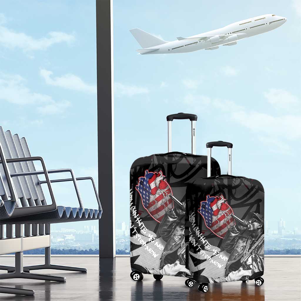 Hip Hop Graffiti Luggage Cover with Rapper Portrait and American Flag Street Art - Wonder Print Shop