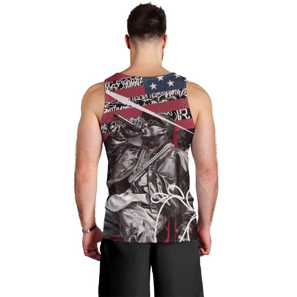 Hip Hop Graffiti Men Tank Top with Rapper Portrait and American Flag Street Art - Wonder Print Shop