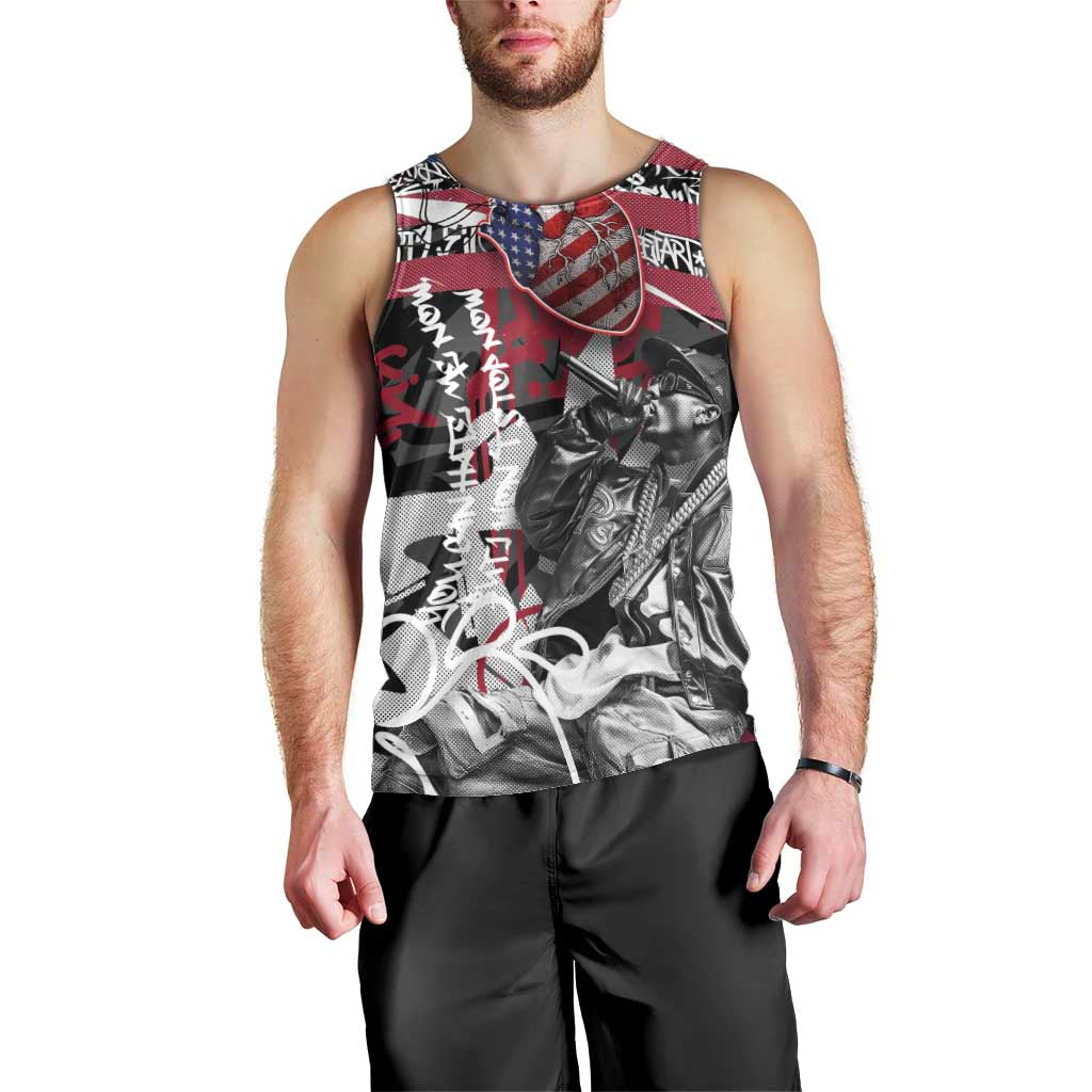 Hip Hop Graffiti Men Tank Top with Rapper Portrait and American Flag Street Art - Wonder Print Shop