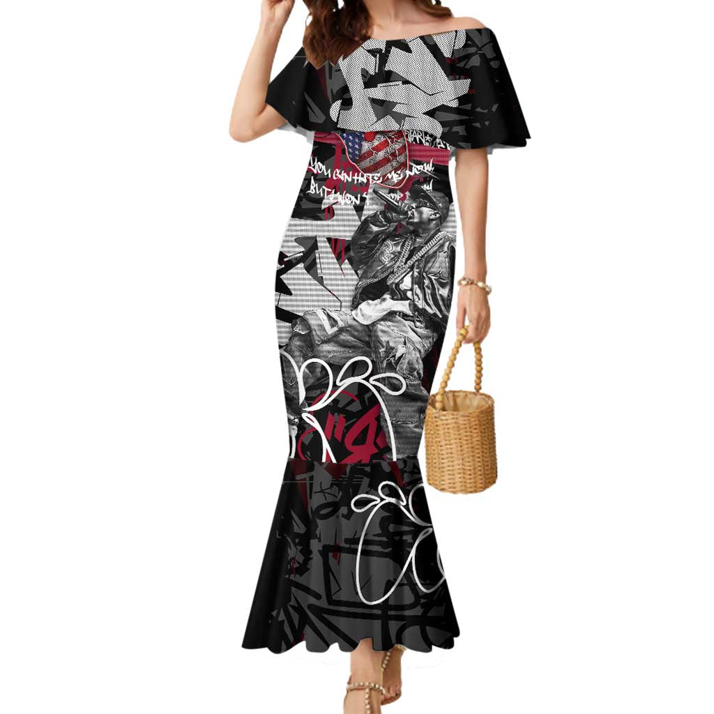 Hip Hop Graffiti Mermaid Dress with Rapper Portrait and American Flag Street Art - Wonder Print Shop