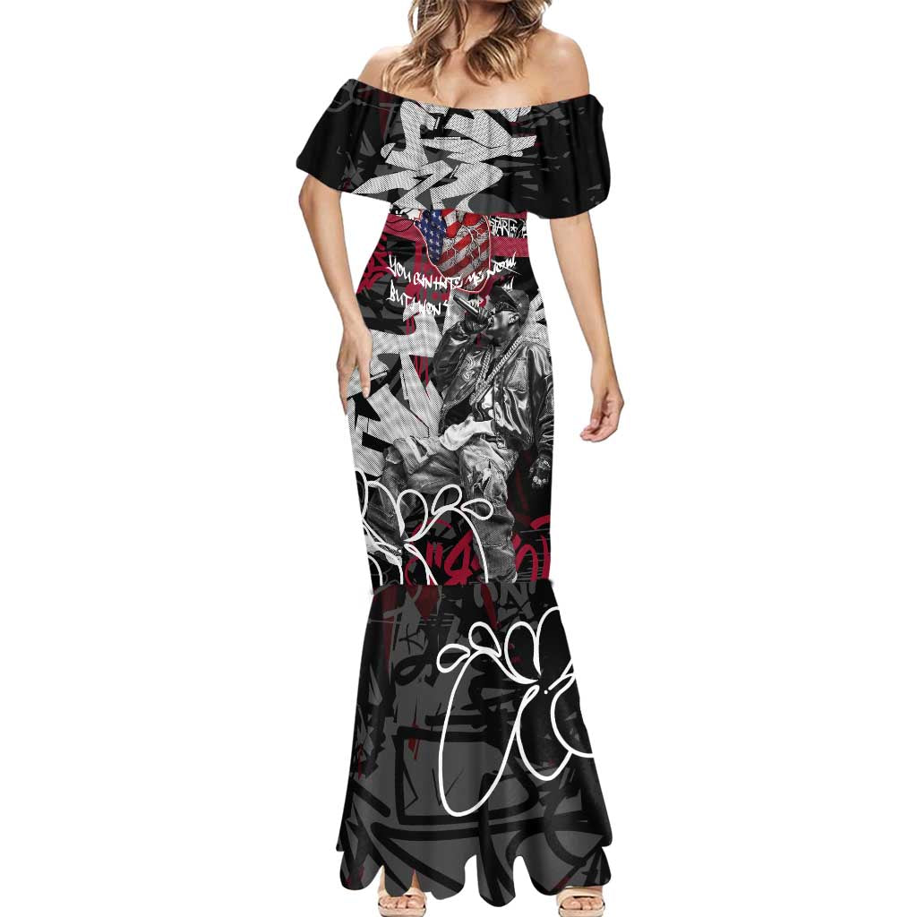 Hip Hop Graffiti Mermaid Dress with Rapper Portrait and American Flag Street Art - Wonder Print Shop