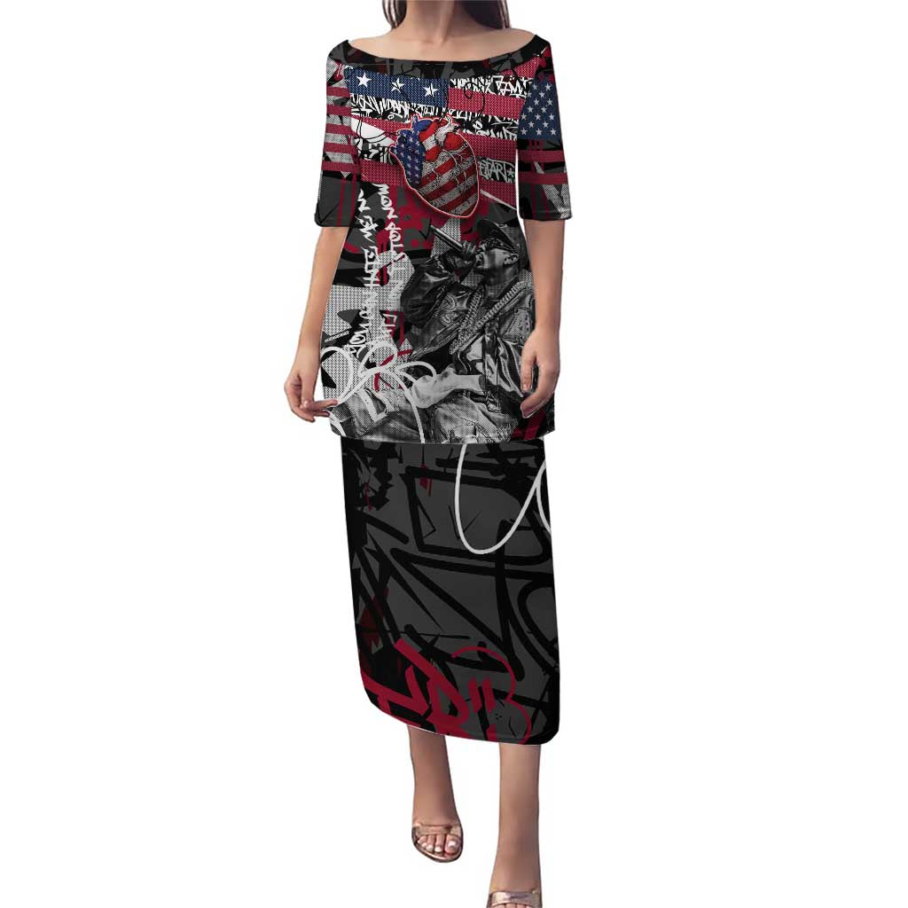 Hip Hop Graffiti Puletasi with Rapper Portrait and American Flag Street Art - Wonder Print Shop