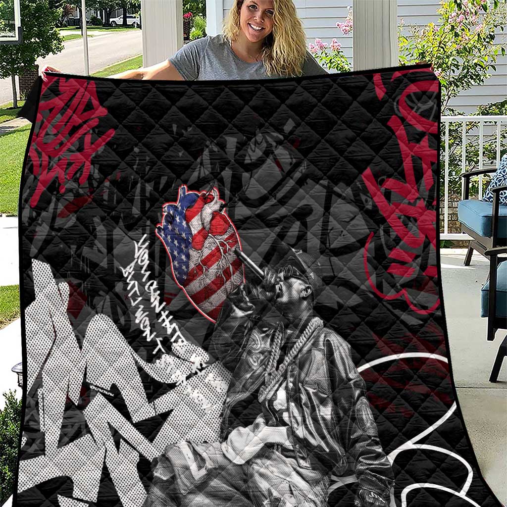 Hip Hop Graffiti Quilt with Rapper Portrait and American Flag Street Art - Wonder Print Shop