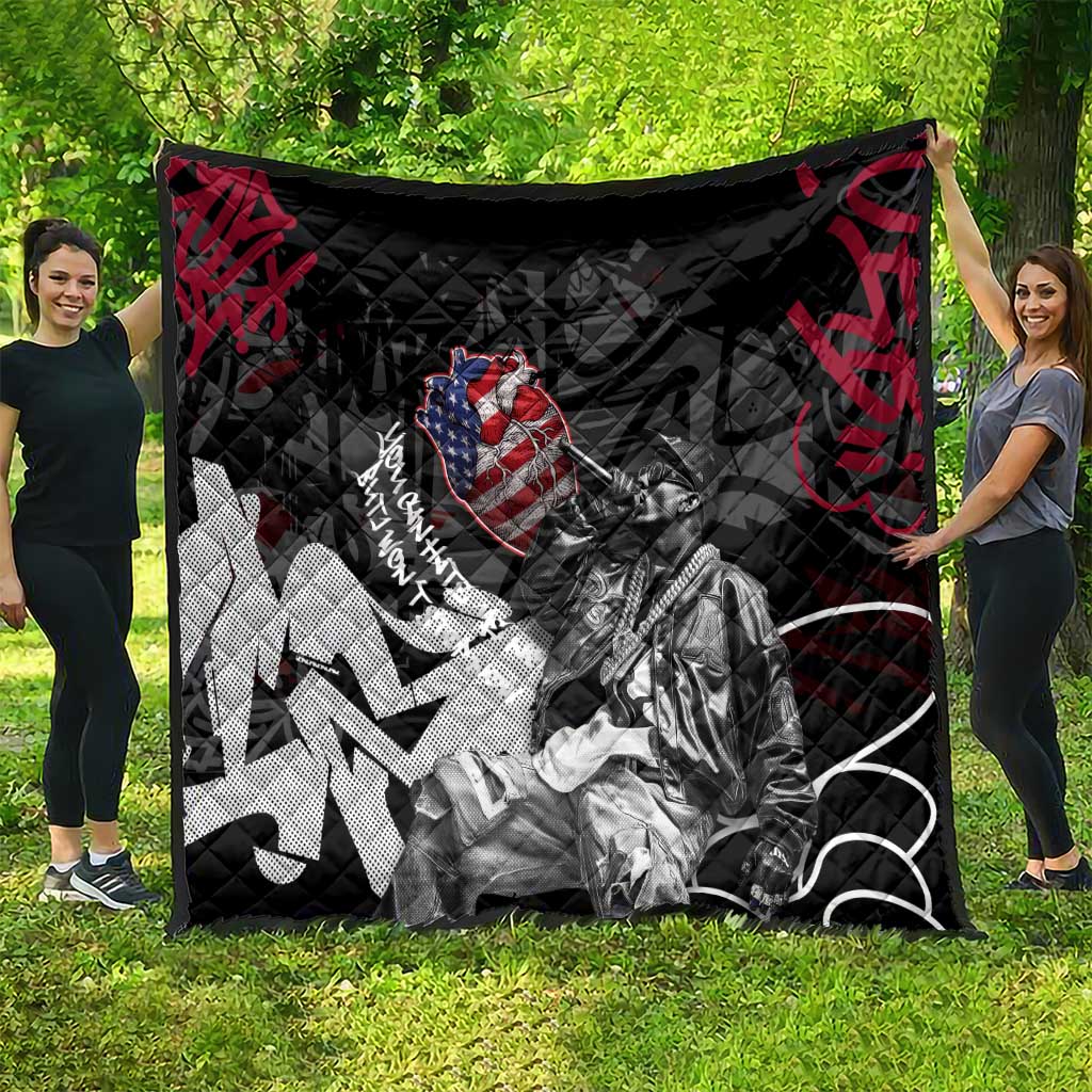 Hip Hop Graffiti Quilt with Rapper Portrait and American Flag Street Art - Wonder Print Shop