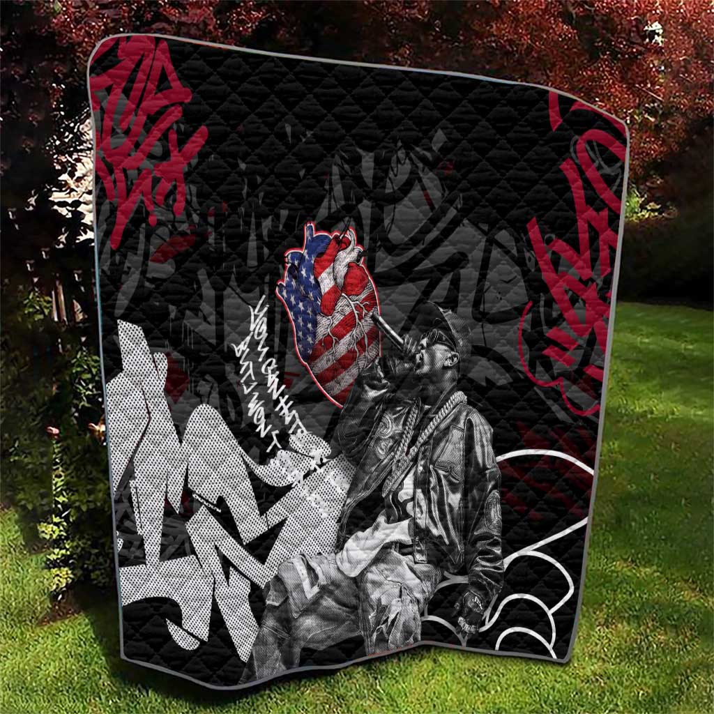 Hip Hop Graffiti Quilt with Rapper Portrait and American Flag Street Art - Wonder Print Shop