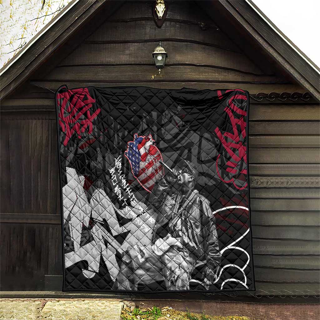 Hip Hop Graffiti Quilt with Rapper Portrait and American Flag Street Art - Wonder Print Shop