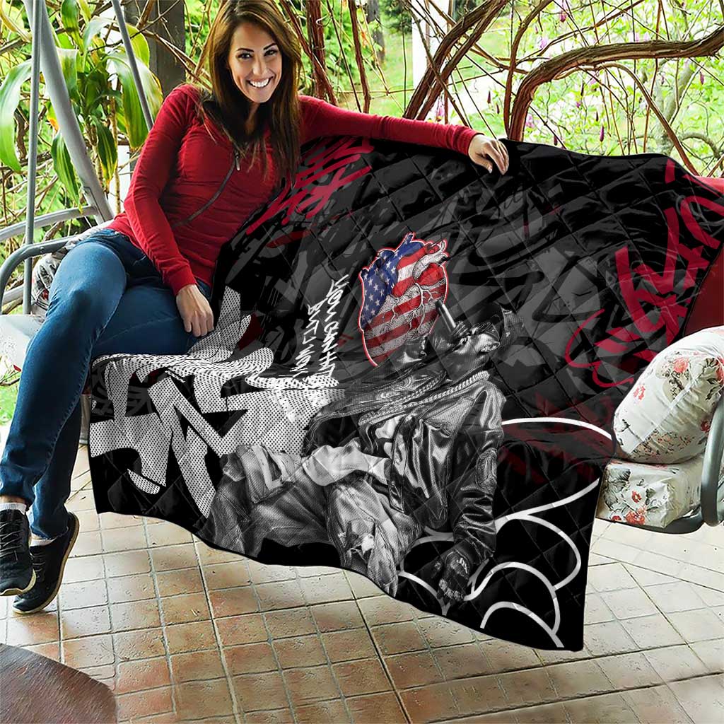 Hip Hop Graffiti Quilt with Rapper Portrait and American Flag Street Art - Wonder Print Shop