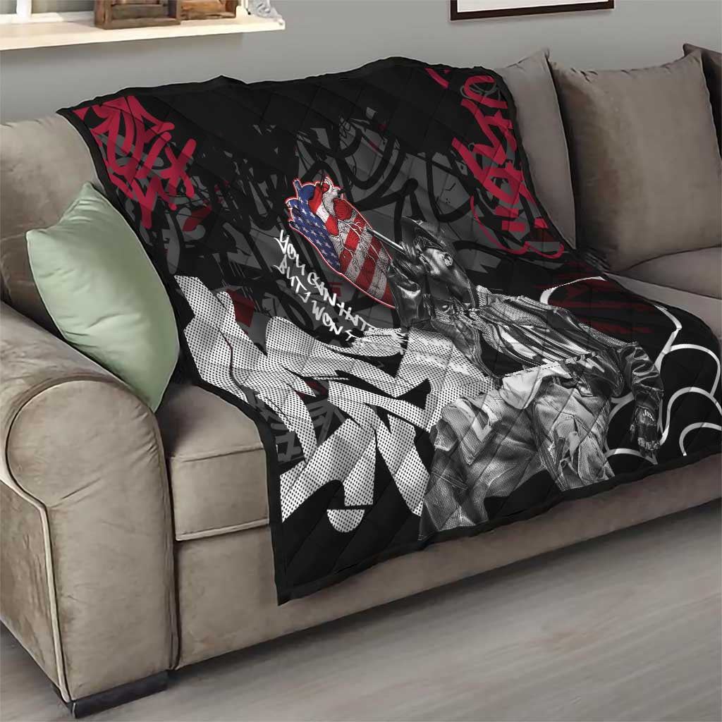 Hip Hop Graffiti Quilt with Rapper Portrait and American Flag Street Art - Wonder Print Shop