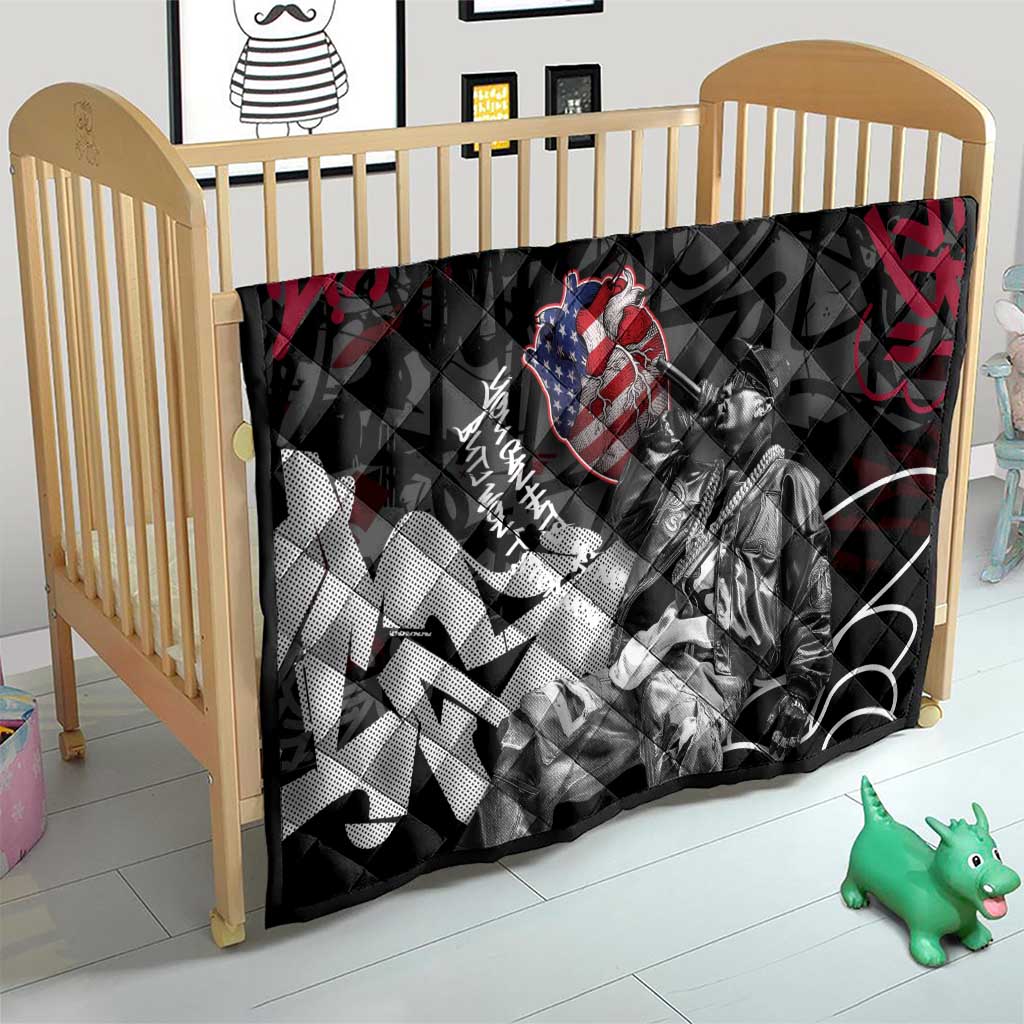 Hip Hop Graffiti Quilt with Rapper Portrait and American Flag Street Art - Wonder Print Shop