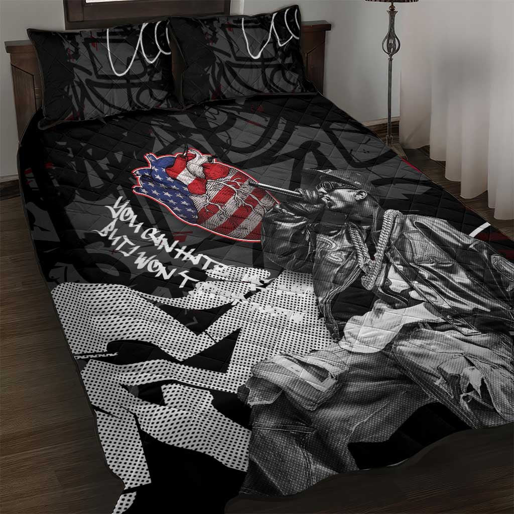 Hip Hop Graffiti Quilt Bed Set with Rapper Portrait and American Flag Street Art - Wonder Print Shop