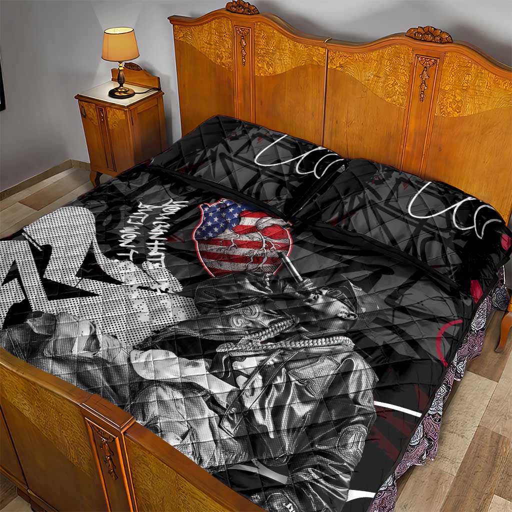 Hip Hop Graffiti Quilt Bed Set with Rapper Portrait and American Flag Street Art - Wonder Print Shop
