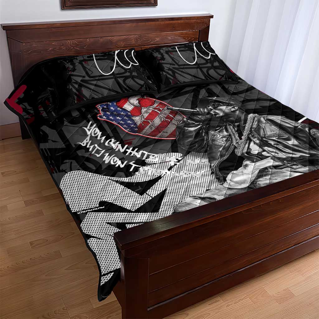 Hip Hop Graffiti Quilt Bed Set with Rapper Portrait and American Flag Street Art - Wonder Print Shop