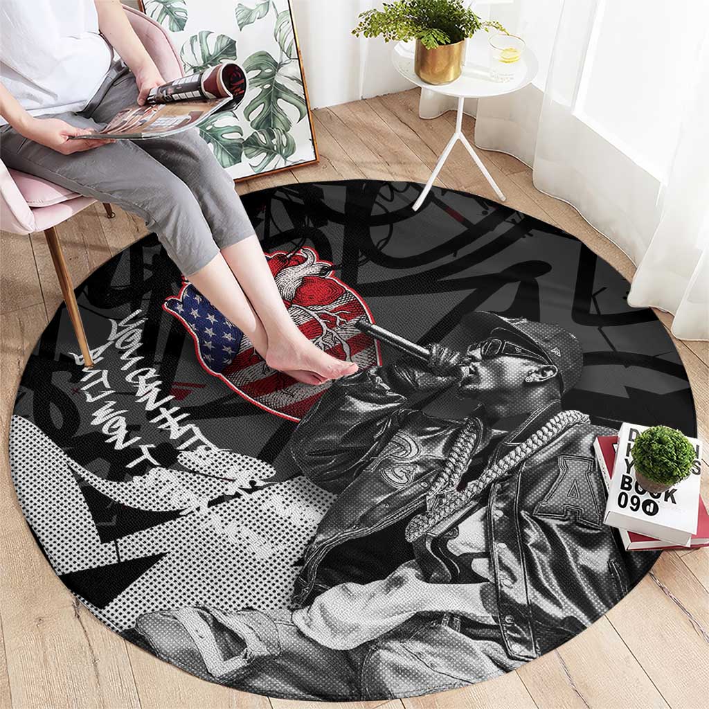 Hip Hop Graffiti Round Carpet with Rapper Portrait and American Flag Street Art - Wonder Print Shop