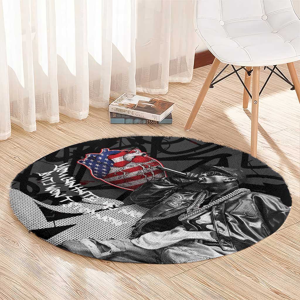 Hip Hop Graffiti Round Carpet with Rapper Portrait and American Flag Street Art - Wonder Print Shop