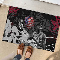 Hip Hop Graffiti Rubber Doormat with Rapper Portrait and American Flag Street Art - Wonder Print Shop