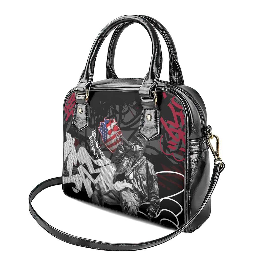 Hip Hop Graffiti Shoulder Handbag with Rapper Portrait and American Flag Street Art - Wonder Print Shop