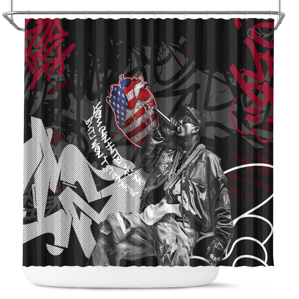Hip Hop Graffiti Shower Curtain with Rapper Portrait and American Flag Street Art - Wonder Print Shop