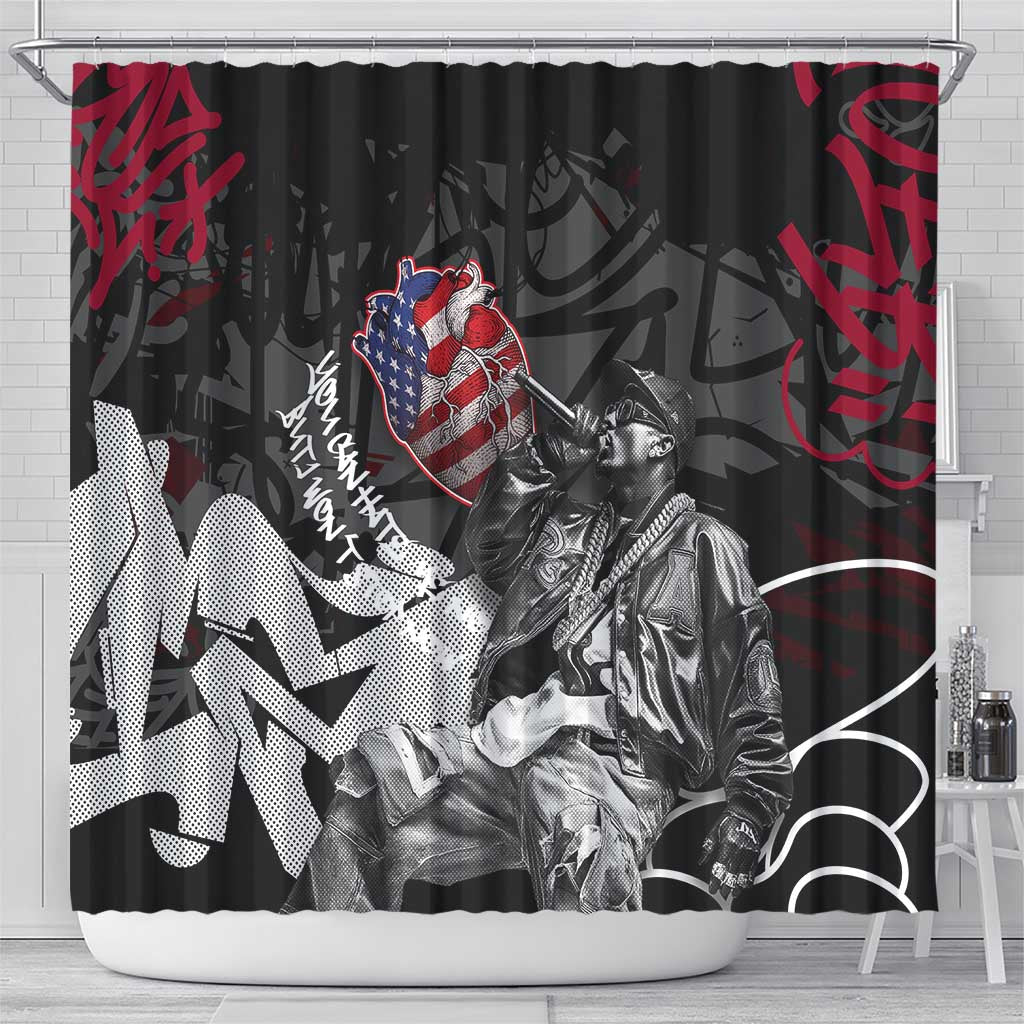 Hip Hop Graffiti Shower Curtain with Rapper Portrait and American Flag Street Art - Wonder Print Shop