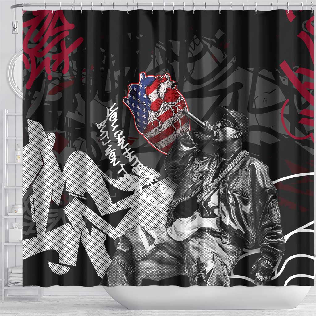 Hip Hop Graffiti Shower Curtain with Rapper Portrait and American Flag Street Art - Wonder Print Shop