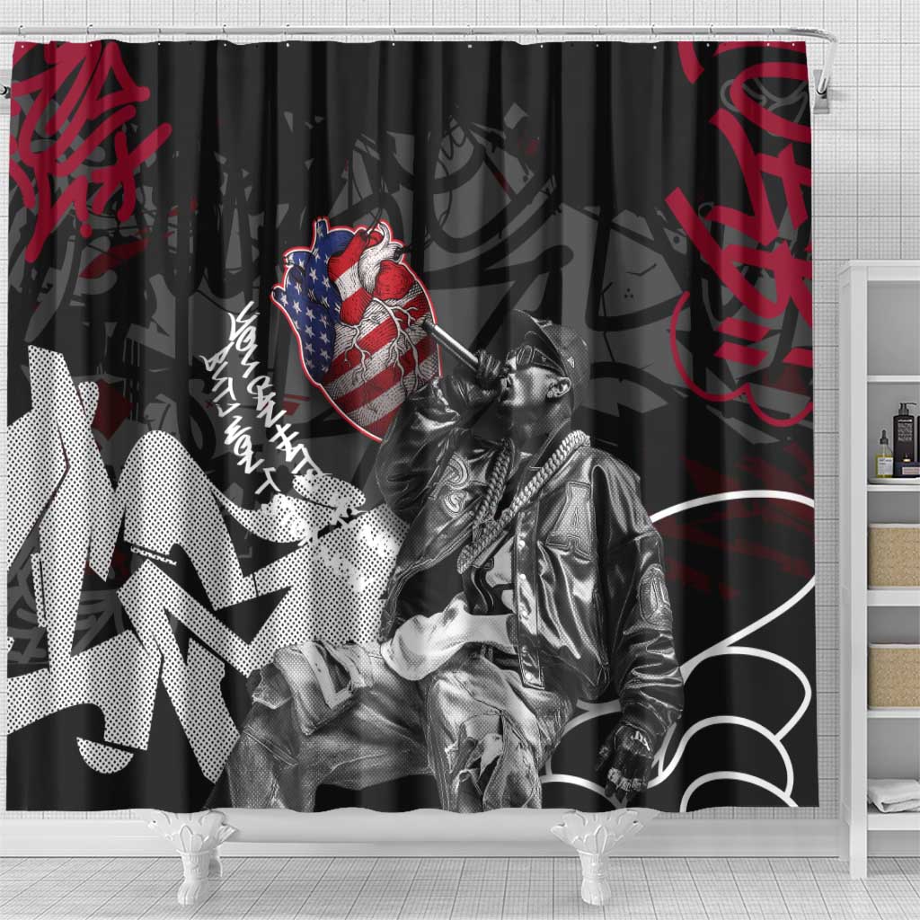 Hip Hop Graffiti Shower Curtain with Rapper Portrait and American Flag Street Art - Wonder Print Shop