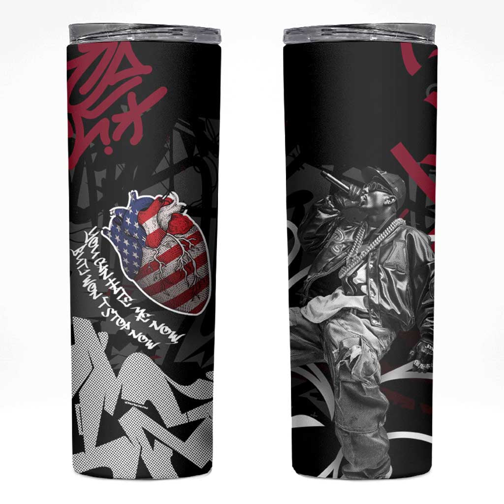 Hip Hop Graffiti Skinny Tumbler with Rapper Portrait and American Flag Street Art - Wonder Print Shop