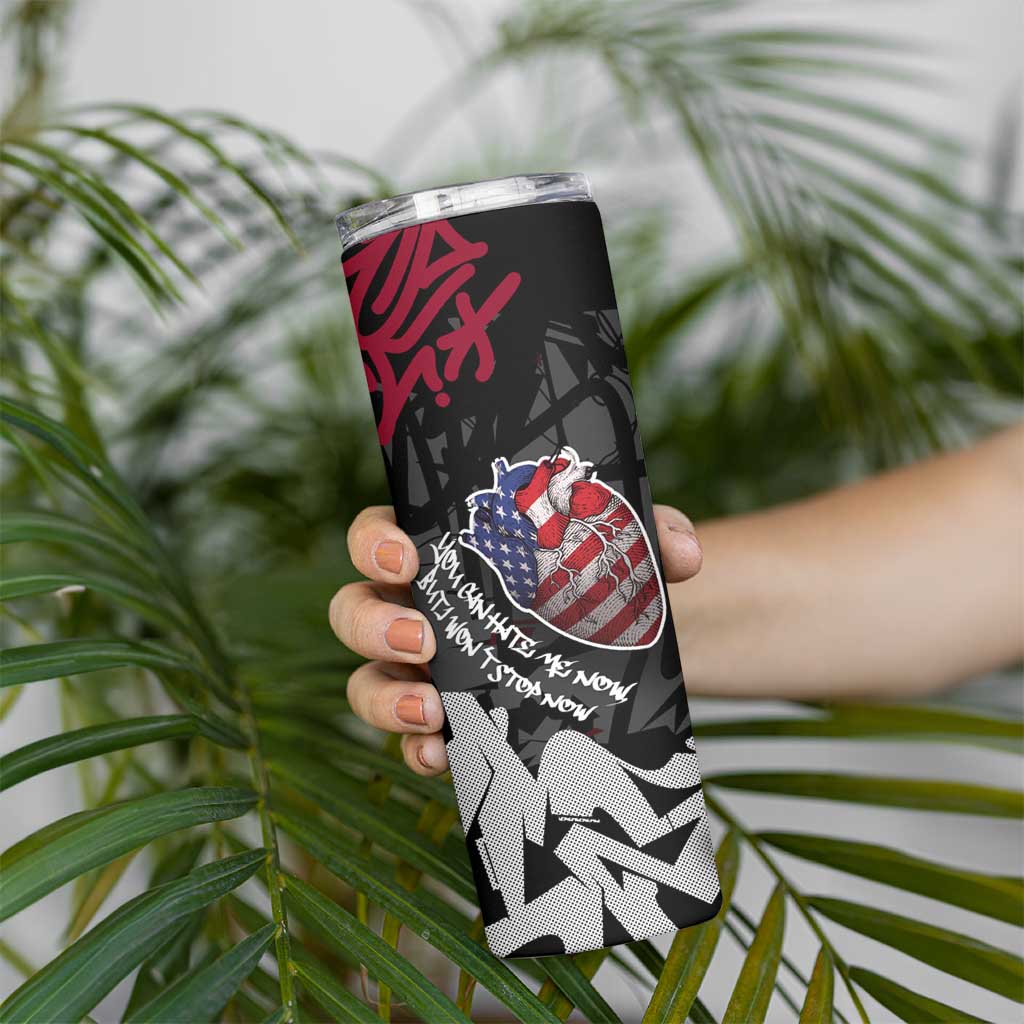 Hip Hop Graffiti Skinny Tumbler with Rapper Portrait and American Flag Street Art - Wonder Print Shop