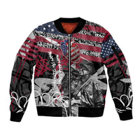 Hip Hop Graffiti Sleeve Zip Bomber Jacket with Rapper Portrait and American Flag Street Art - Wonder Print Shop