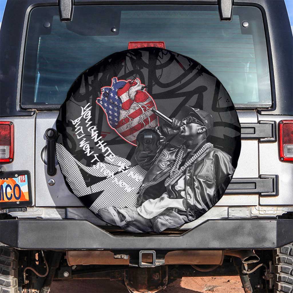 Hip Hop Graffiti Spare Tire Cover with Rapper Portrait and American Flag Street Art - Wonder Print Shop