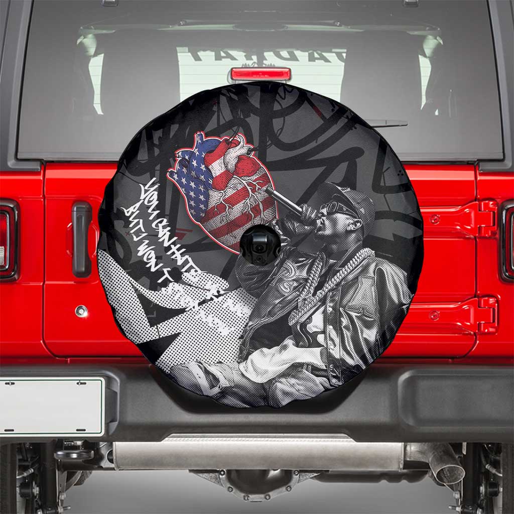 Hip Hop Graffiti Spare Tire Cover with Rapper Portrait and American Flag Street Art - Wonder Print Shop