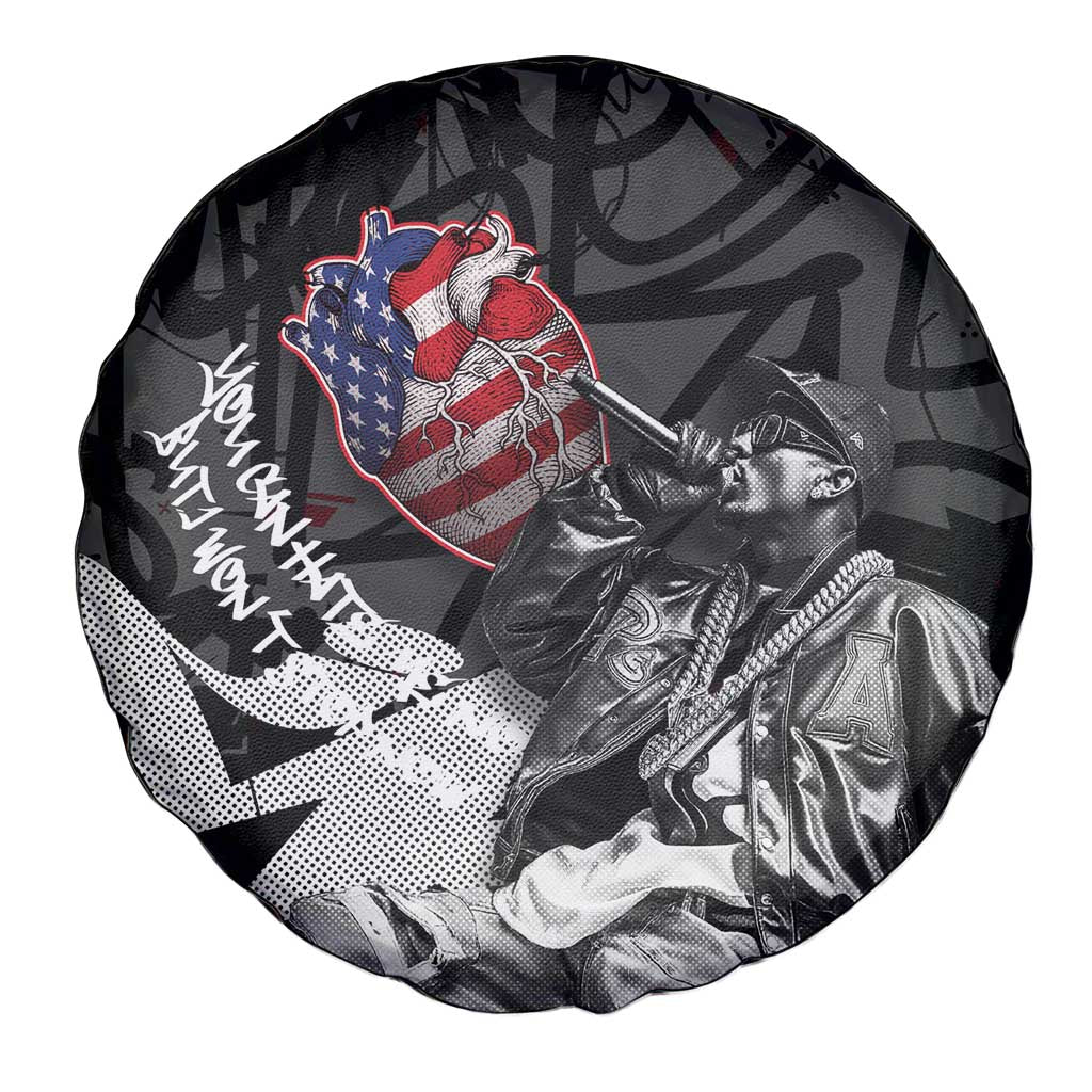 Hip Hop Graffiti Spare Tire Cover with Rapper Portrait and American Flag Street Art - Wonder Print Shop