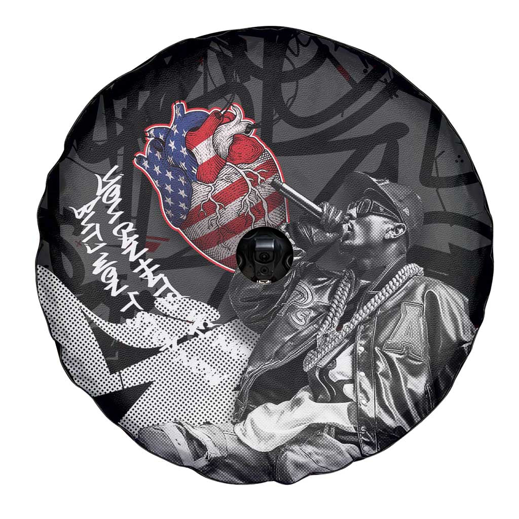 Hip Hop Graffiti Spare Tire Cover with Rapper Portrait and American Flag Street Art - Wonder Print Shop