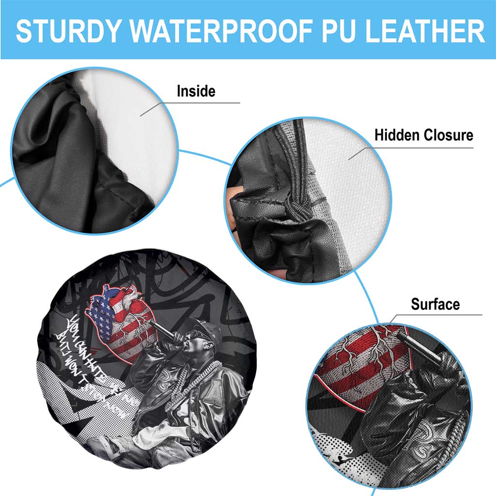 Hip Hop Graffiti Spare Tire Cover with Rapper Portrait and American Flag Street Art - Wonder Print Shop