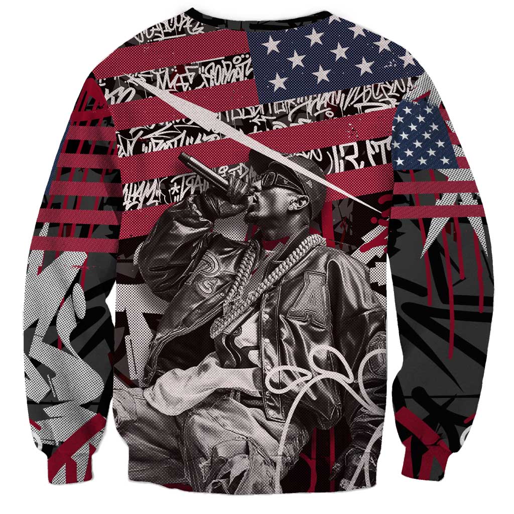 Hip Hop Graffiti Sweatshirt with Rapper Portrait and American Flag Street Art - Wonder Print Shop