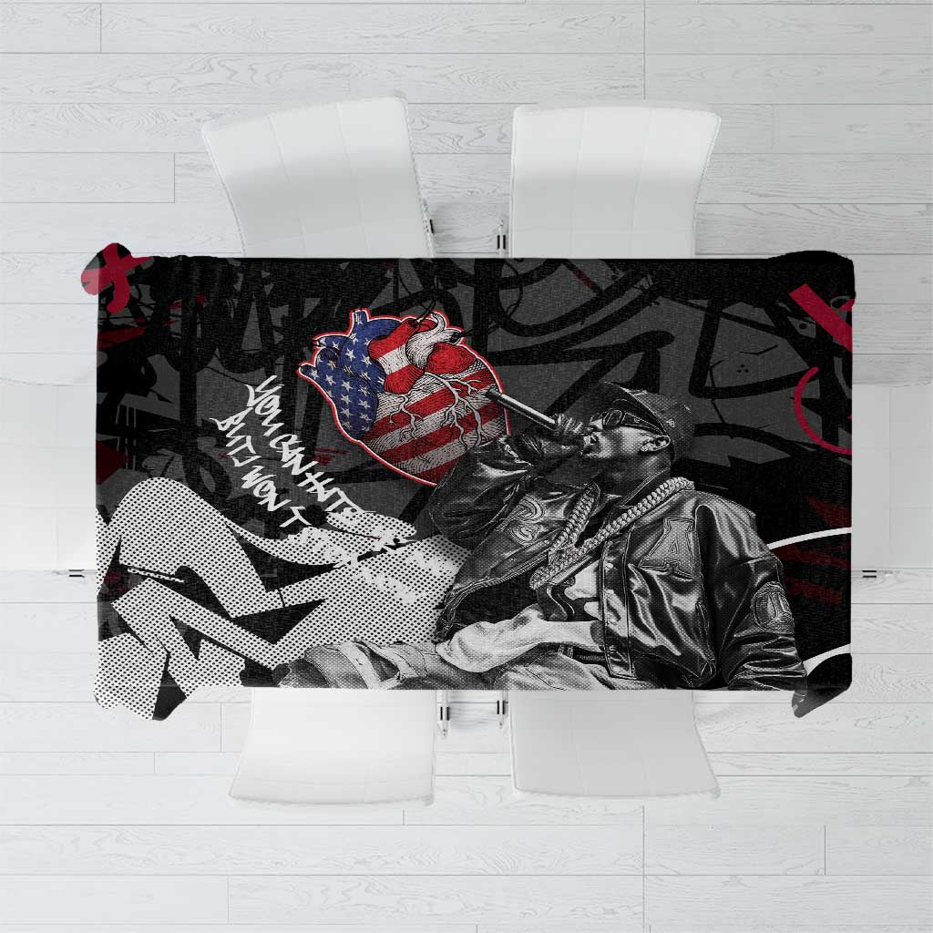 Hip Hop Graffiti Tablecloth with Rapper Portrait and American Flag Street Art - Wonder Print Shop