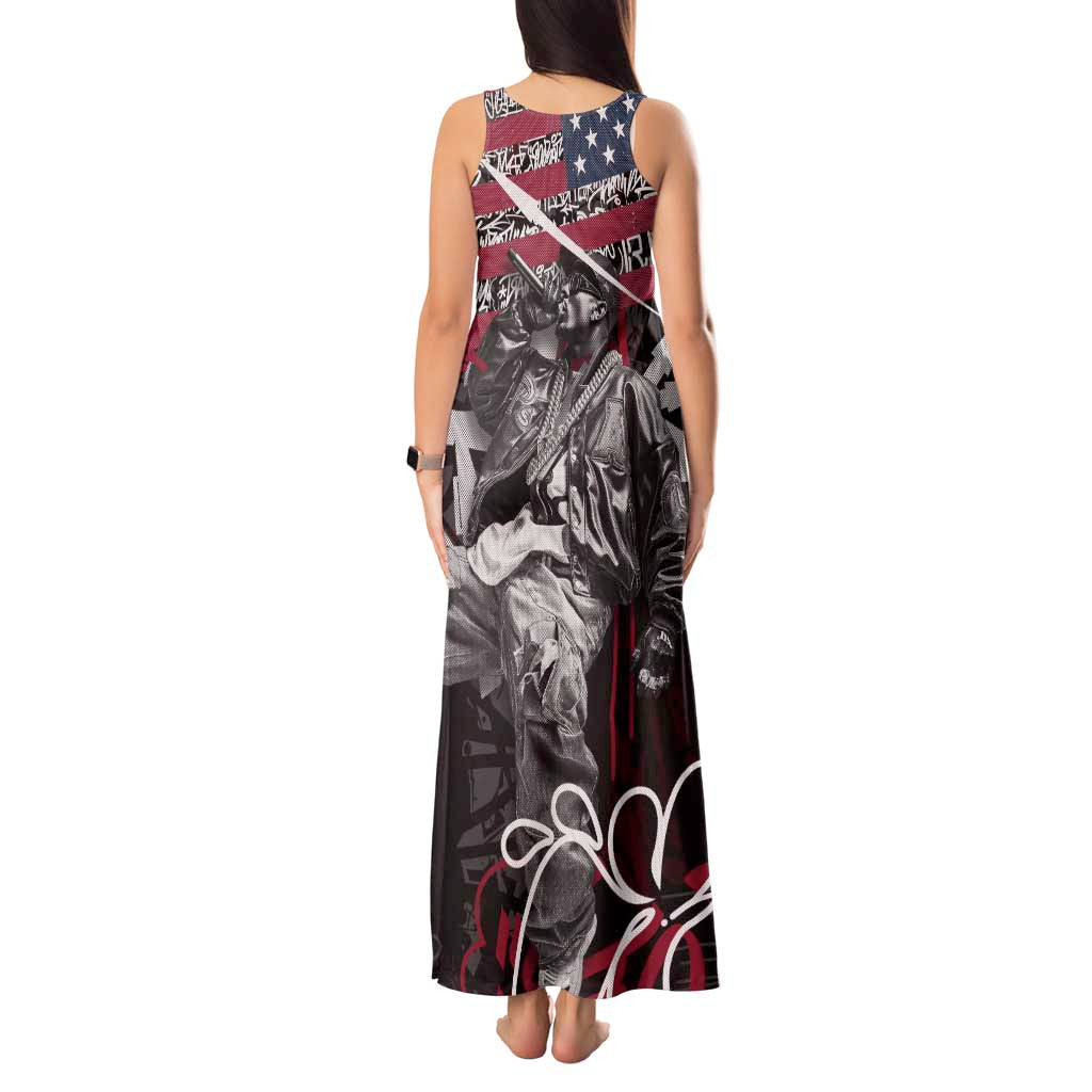 Hip Hop Graffiti Tank Maxi Dress with Rapper Portrait and American Flag Street Art - Wonder Print Shop