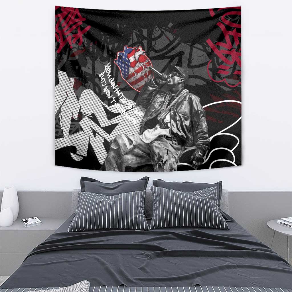 Hip Hop Graffiti Tapestry with Rapper Portrait and American Flag Street Art - Wonder Print Shop