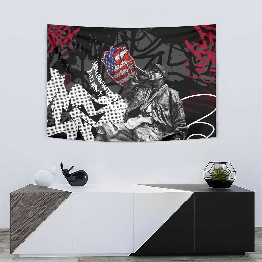 Hip Hop Graffiti Tapestry with Rapper Portrait and American Flag Street Art - Wonder Print Shop