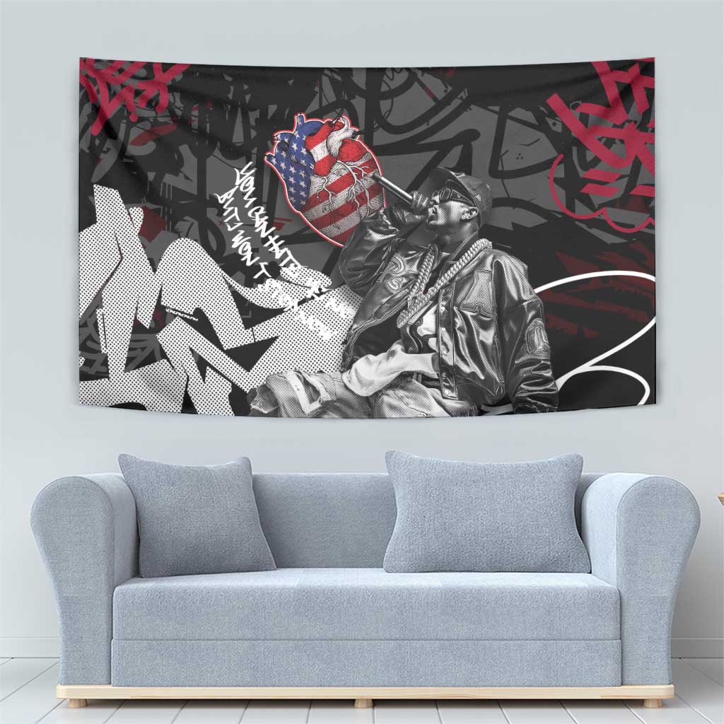 Hip Hop Graffiti Tapestry with Rapper Portrait and American Flag Street Art - Wonder Print Shop