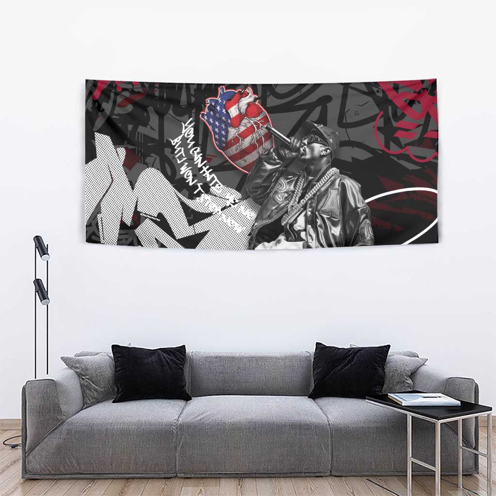 Hip Hop Graffiti Tapestry with Rapper Portrait and American Flag Street Art - Wonder Print Shop