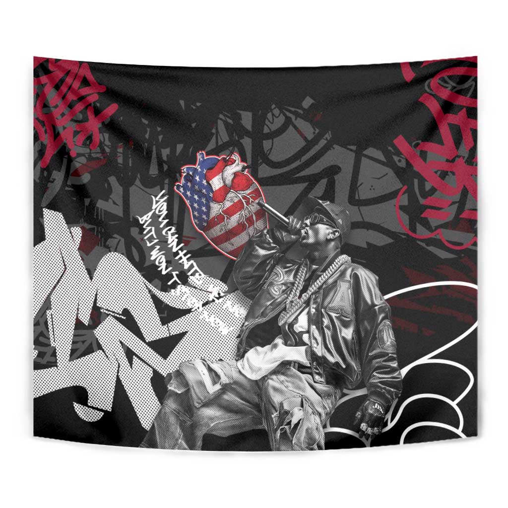 Hip Hop Graffiti Tapestry with Rapper Portrait and American Flag Street Art - Wonder Print Shop