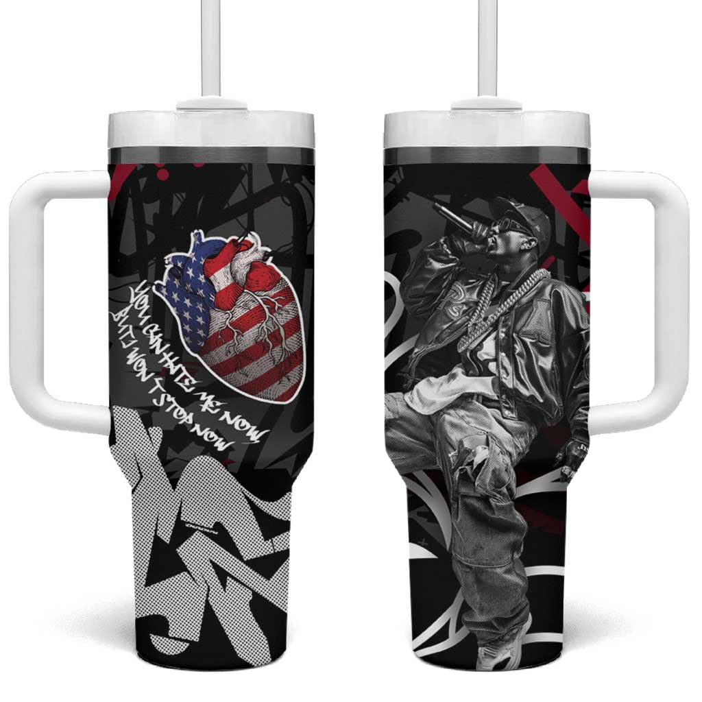 Hip Hop Graffiti Tumbler With Handle with Rapper Portrait and American Flag Street Art - Wonder Print Shop