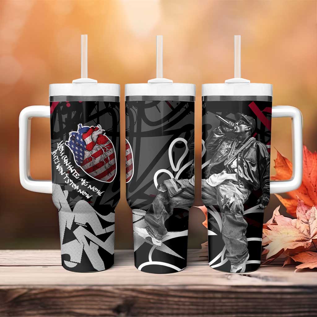 Hip Hop Graffiti Tumbler With Handle with Rapper Portrait and American Flag Street Art - Wonder Print Shop