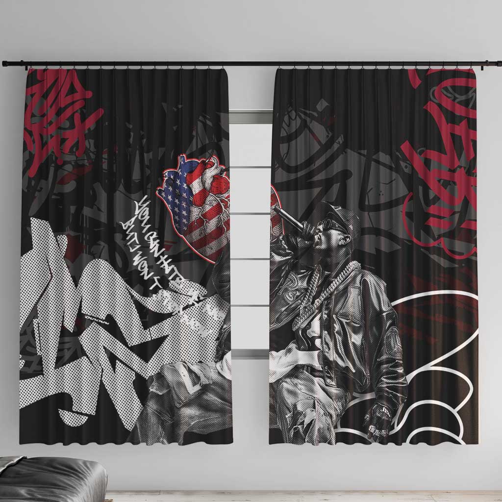 Hip Hop Graffiti Window Curtain with Rapper Portrait and American Flag Street Art - Wonder Print Shop