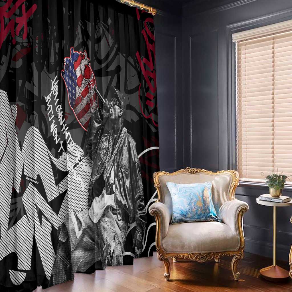 Hip Hop Graffiti Window Curtain with Rapper Portrait and American Flag Street Art - Wonder Print Shop