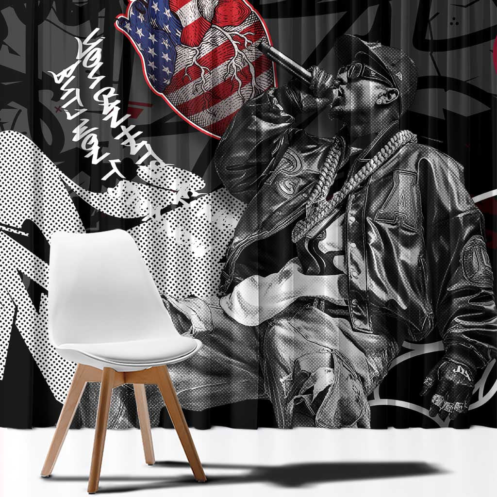Hip Hop Graffiti Window Curtain with Rapper Portrait and American Flag Street Art - Wonder Print Shop