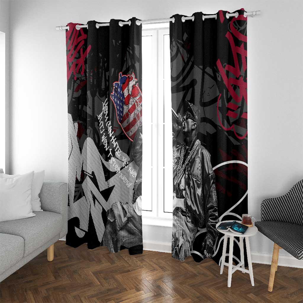 Hip Hop Graffiti Window Curtain with Rapper Portrait and American Flag Street Art - Wonder Print Shop